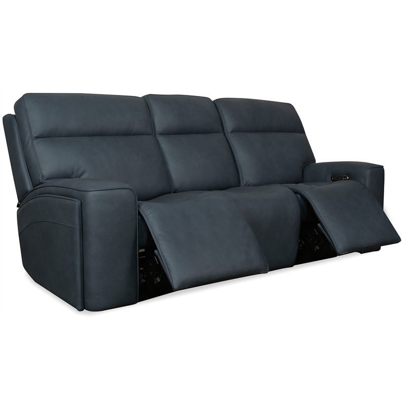 Bowery Hill Power Sofa with Power Headrest and Lumbar in Blue Leather