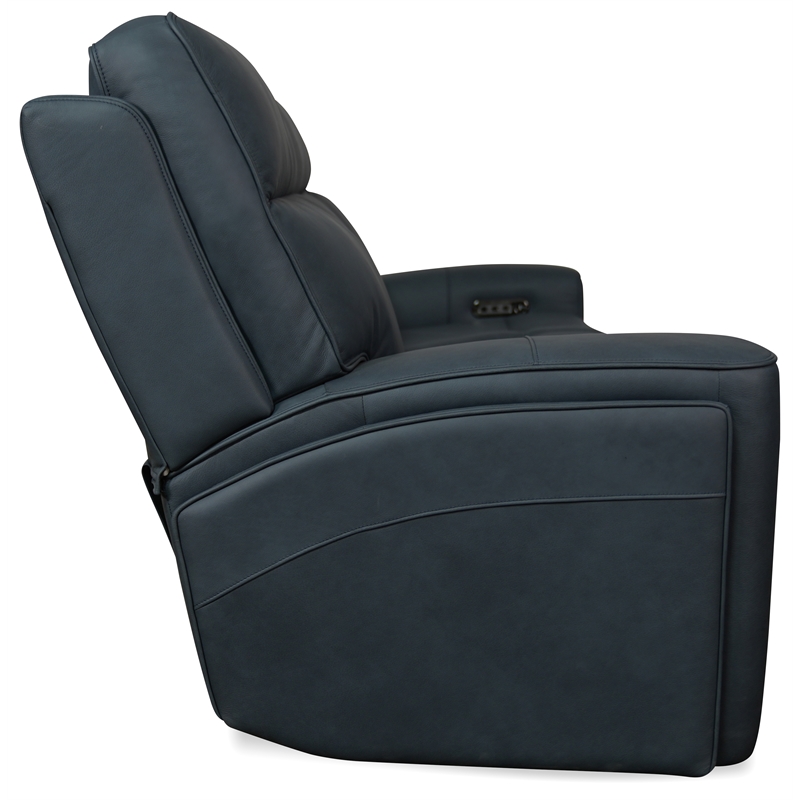 Bowery Hill Power Sofa with Power Headrest and Lumbar in Blue Leather