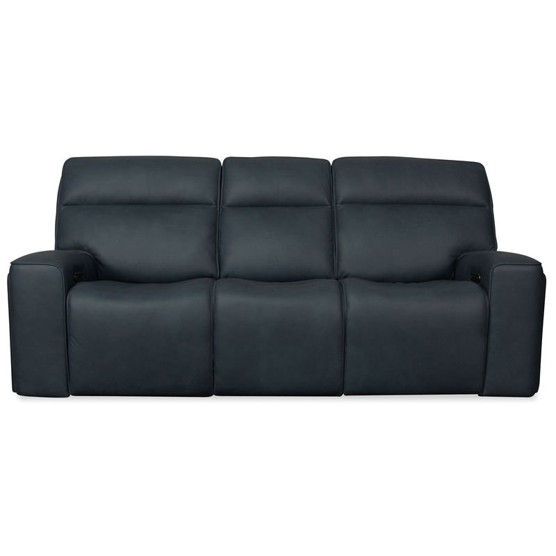 Bowery Hill Power Sofa with Power Headrest and Lumbar in Blue Leather