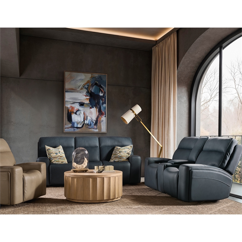Bowery Hill Power Sofa with Power Headrest and Lumbar in Blue Leather
