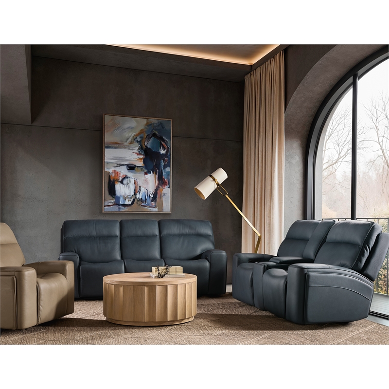 Bowery Hill Power Sofa with Power Headrest and Lumbar in Blue Leather
