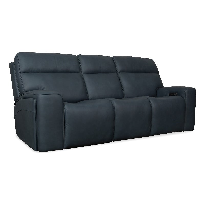 Bowery Hill Power Sofa with Power Headrest and Lumbar in Blue Leather