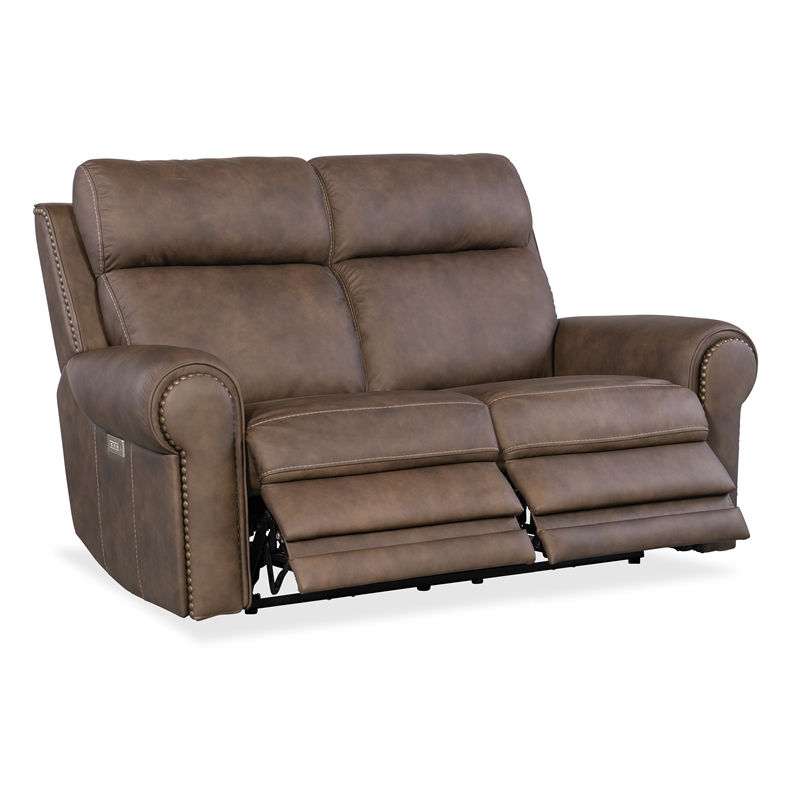 Bowery Hill Zero Gravity Power Leather Loveseat with Power Headrest