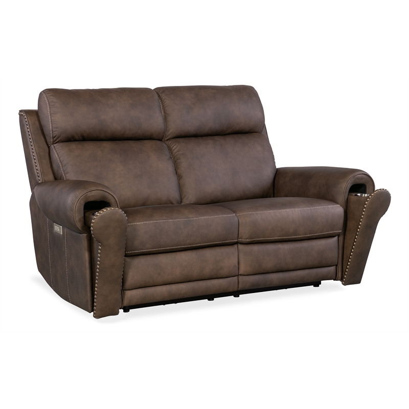 Bowery Hill Zero Gravity Power Leather Loveseat with Power Headrest