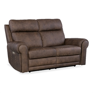 Bowery Hill Zero Gravity Power Leather Loveseat with Power Headrest