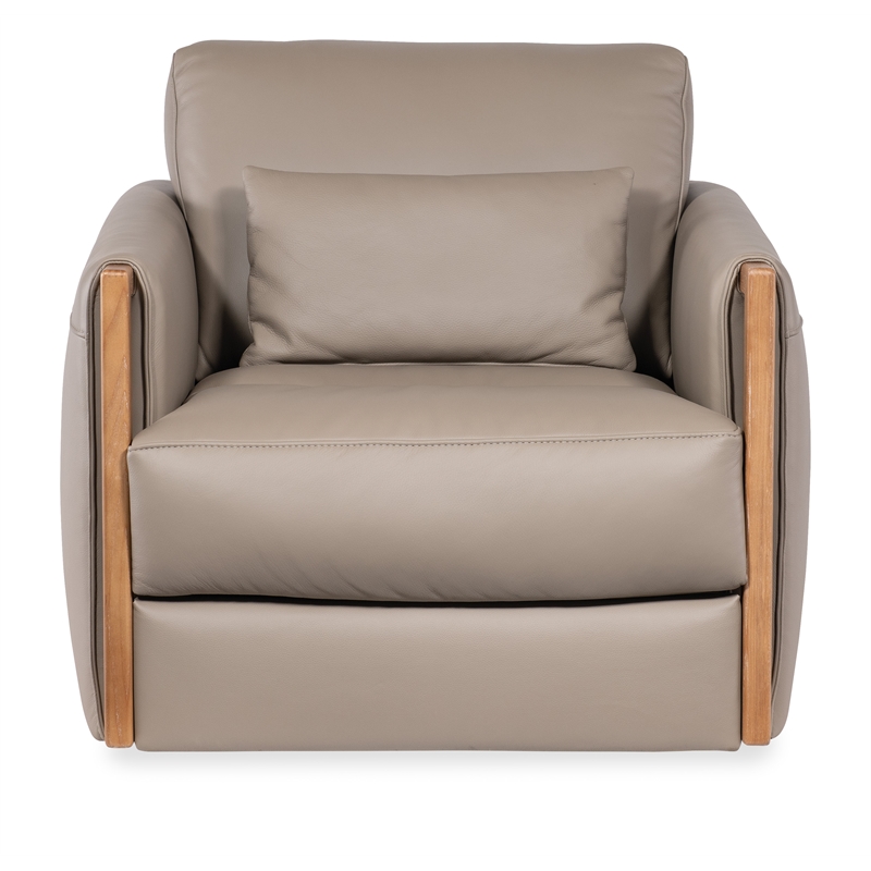 Bowery Hill Modern Swivel Accent Chair in Gray Top Grain Leather