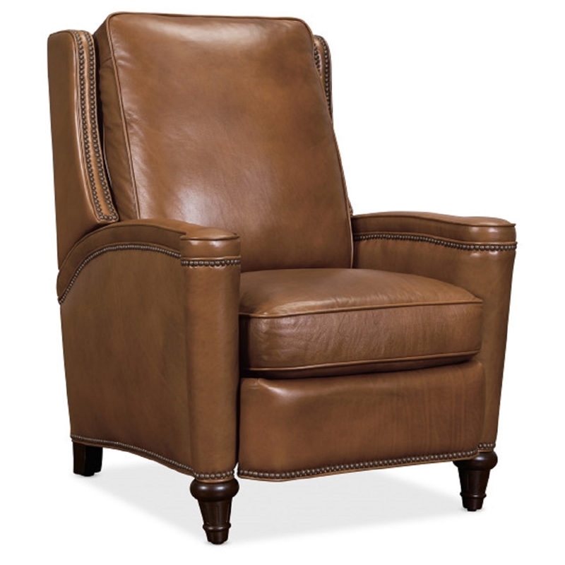 Bowery Hill Manual Push Back Recliner with Nailhead Trim in Dark Wood