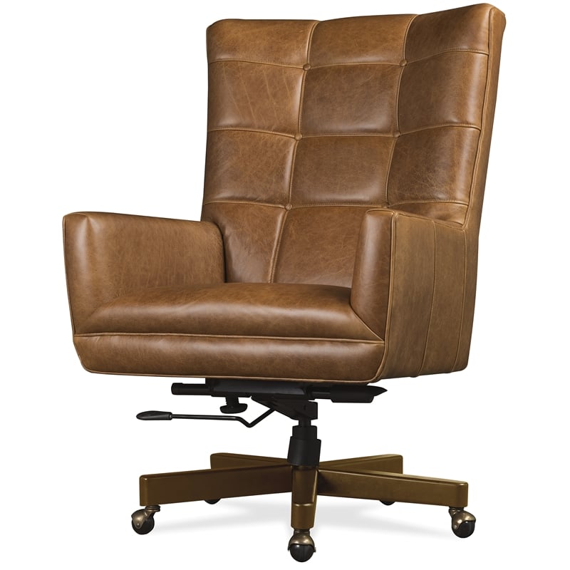 Bowery Hill Adjustable Swivel Executive Chair in Brown Aniline Leather