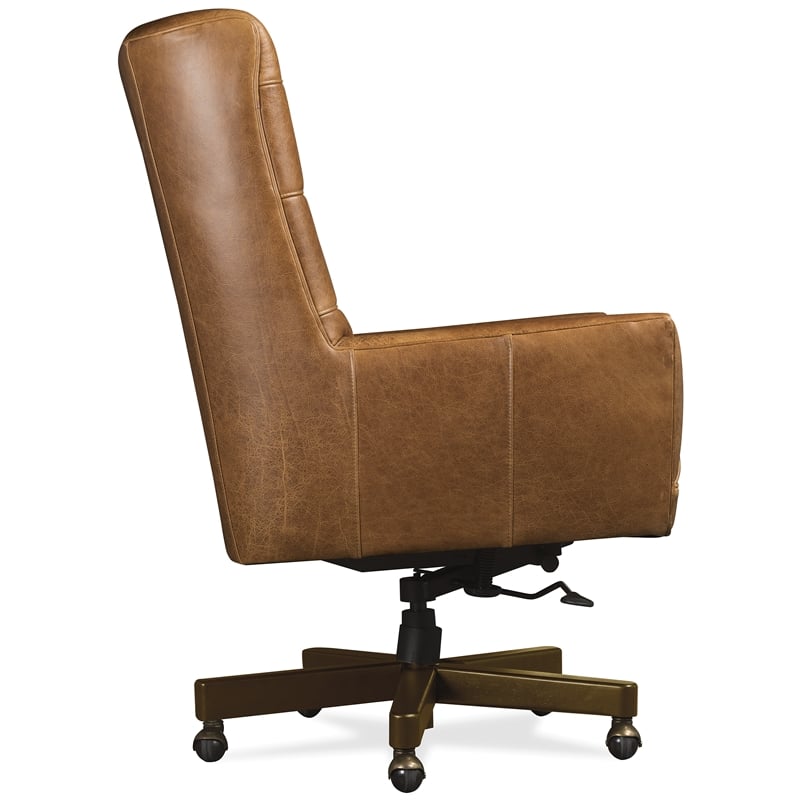 Bowery Hill Adjustable Swivel Executive Chair in Brown Aniline Leather