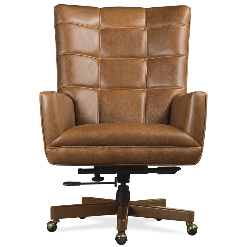 Bowery Hill Adjustable Swivel Executive Chair in Brown Aniline Leather