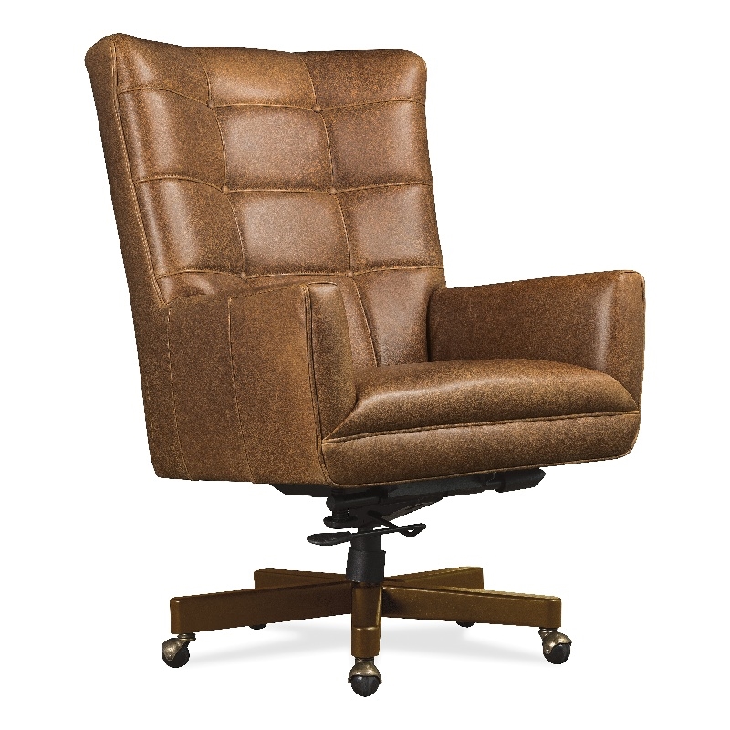 Bowery Hill Adjustable Swivel Executive Chair in Brown Aniline Leather