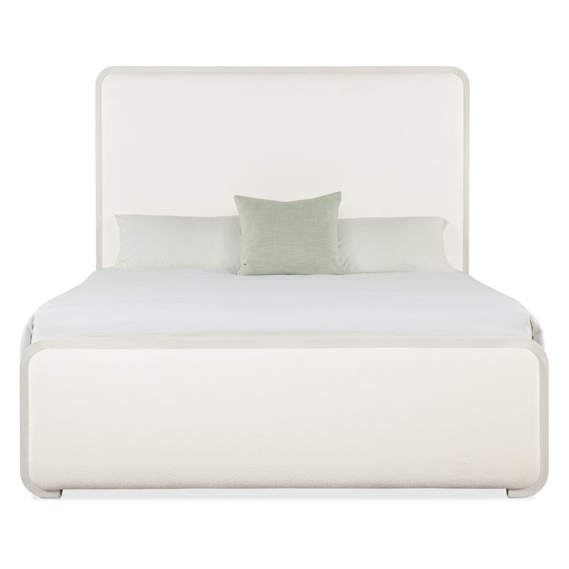 Bowery Hill King Upholstered Panel Bed in Creamy White Grasscloth
