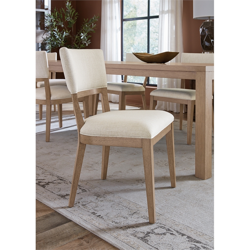 Bowery Hill Upholstered White Oak Dining Side Chair in Beige Wood