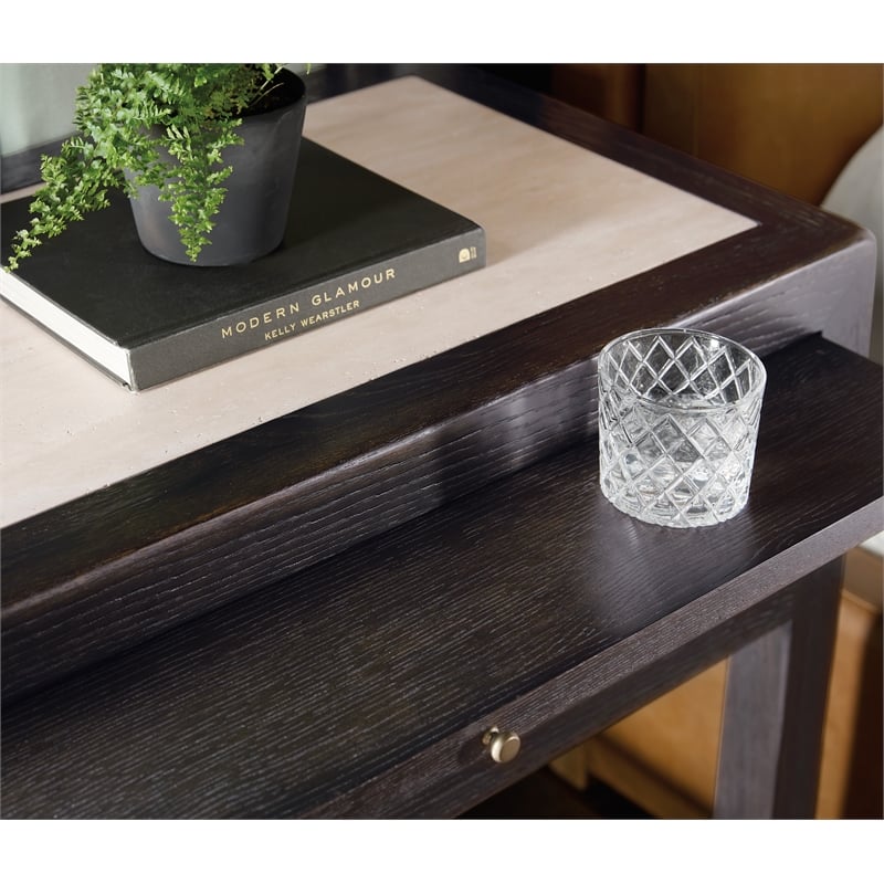Bowery Hill 1 Drawer Nightstand with Stone Top in Burnt Timber Black