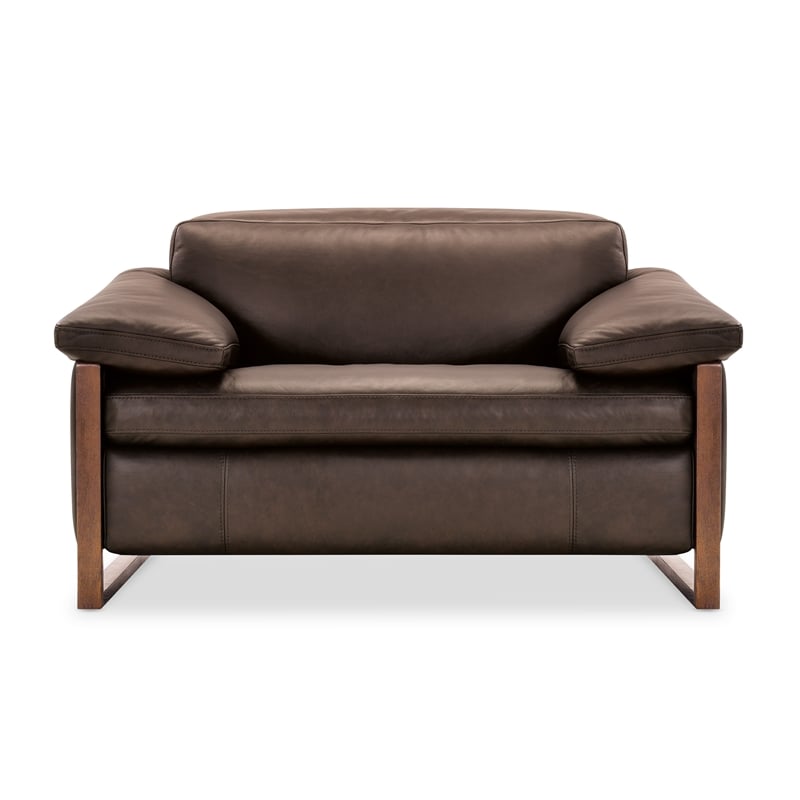Bowery Hill Oversized Power Recliner with Power Headrest in Brown Leather