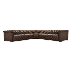 Bowery Hill 5 Seat Leather Sectional with 4 Power Recliners in Brown