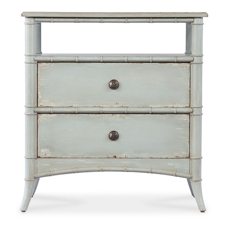 Bowery Hill 2 Drawer Wood Nightstand in Soft Haint Blue Finish