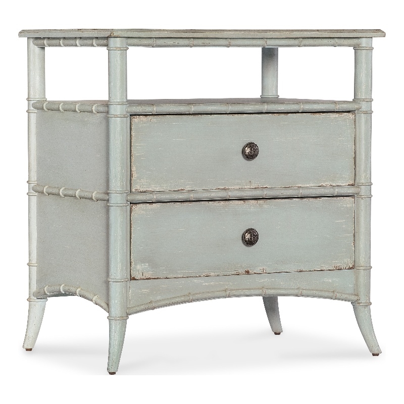 Bowery Hill 2 Drawer Wood Nightstand in Soft Haint Blue Finish