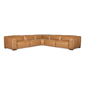 Bowery Hill 5 Seat Brown Leather Power Recline Sectional with Wedge