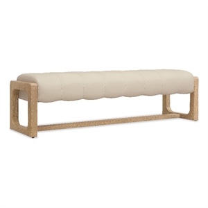 Bowery Hill Channeled Leather Bed Bench in Sunbleached Beige Tone