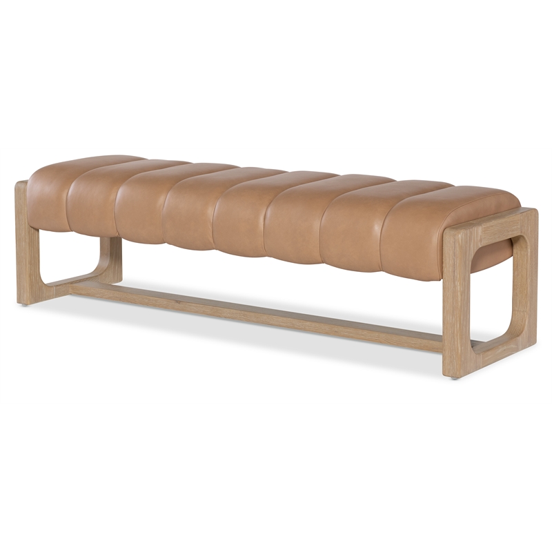 Bowery Hill Channeled Leather Bed Bench in Toast Brown and Desert Oak
