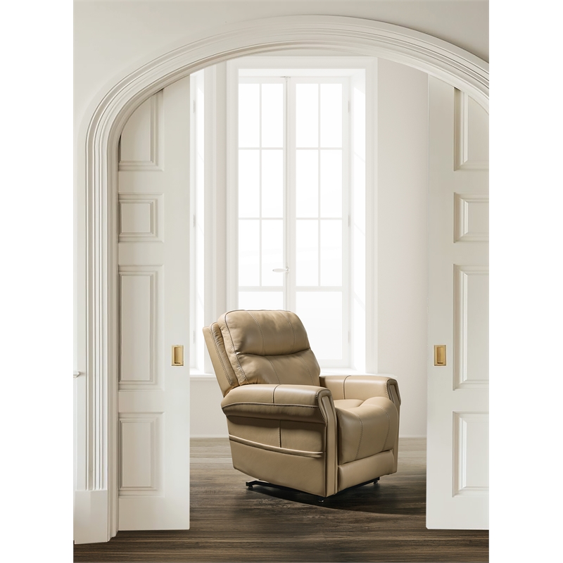 Bowery Hill Beige Leather Power Lift Recliner with Headrest and Lumbar