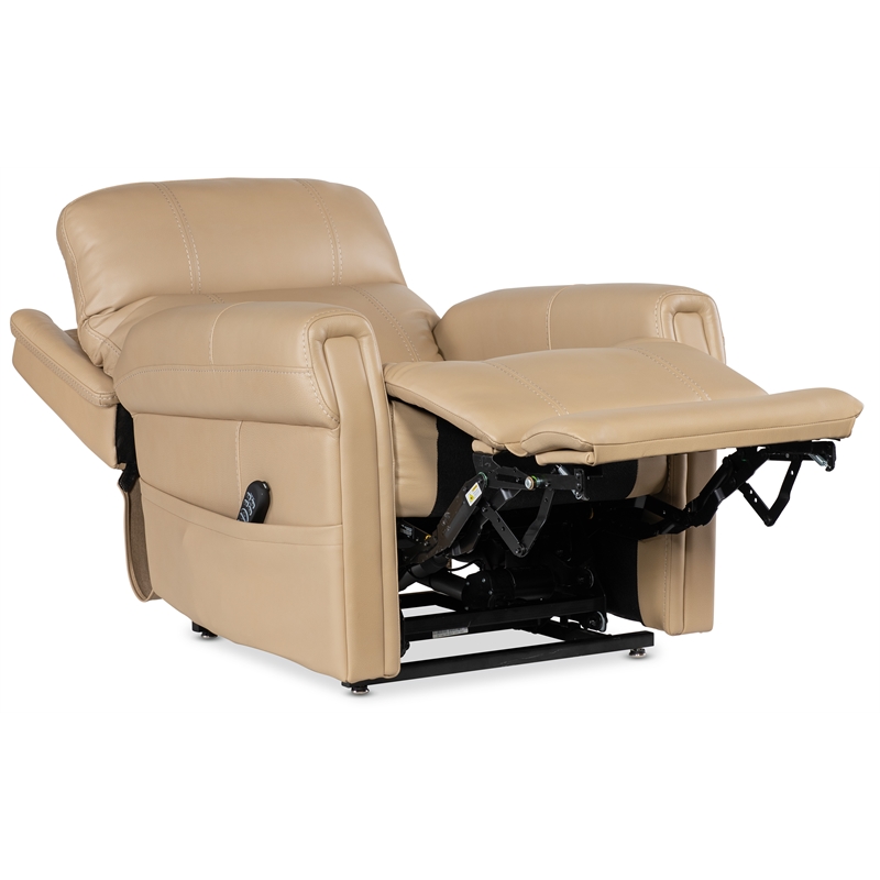 Bowery Hill Beige Leather Power Lift Recliner with Headrest and Lumbar