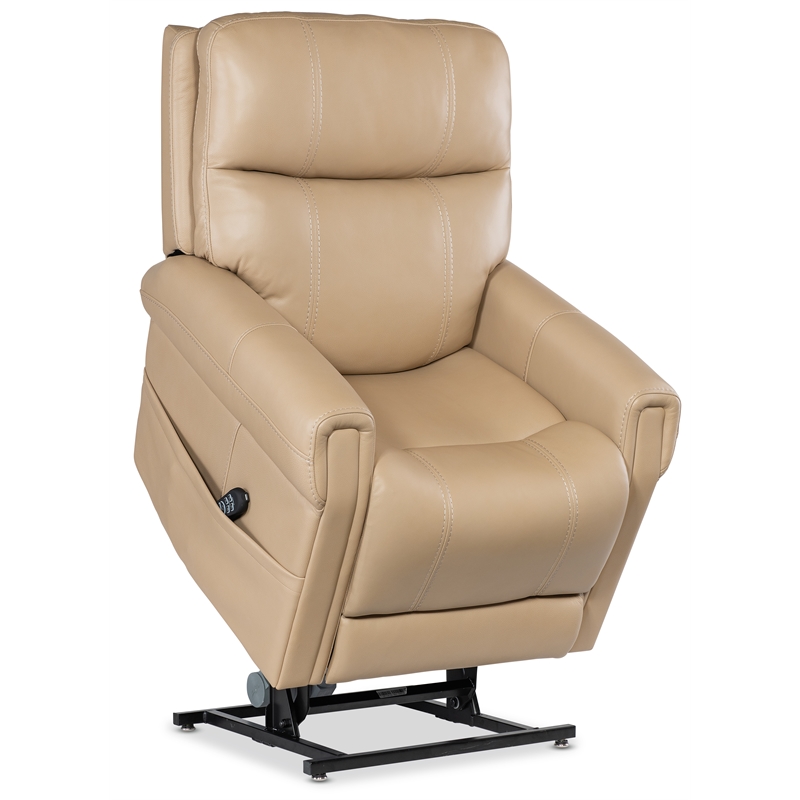 Bowery Hill Beige Leather Power Lift Recliner with Headrest and Lumbar