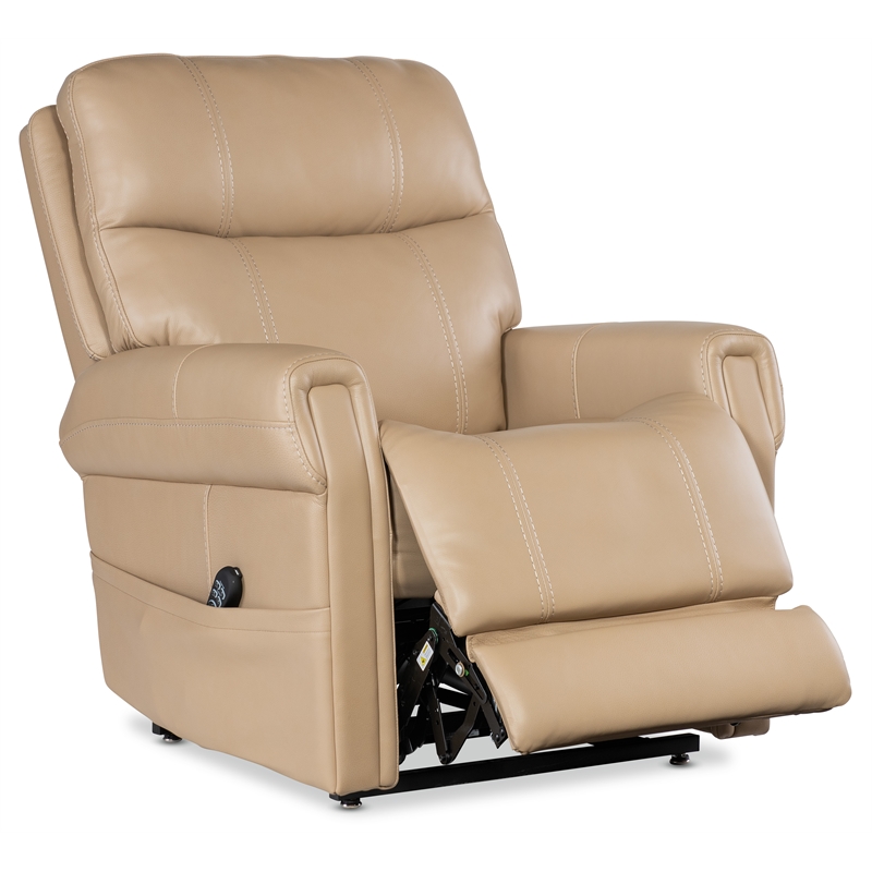 Bowery Hill Beige Leather Power Lift Recliner with Headrest and Lumbar