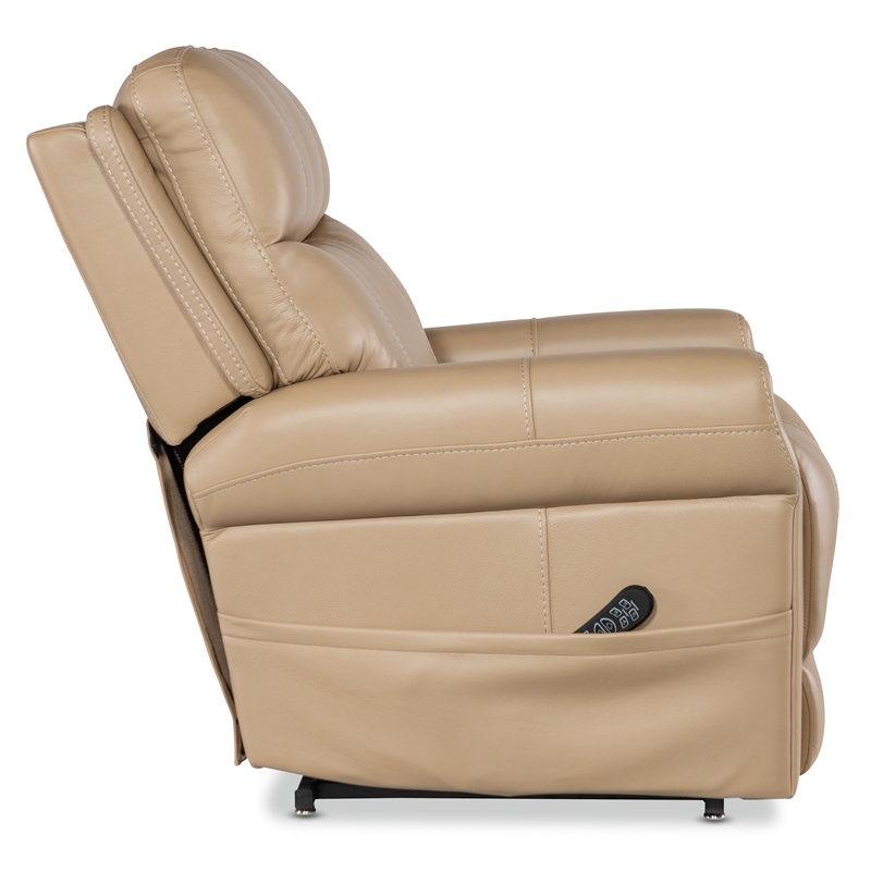 Bowery Hill Beige Leather Power Lift Recliner with Headrest and Lumbar
