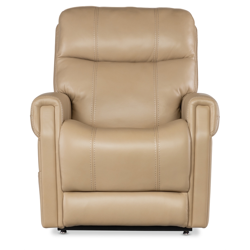 Bowery Hill Beige Leather Power Lift Recliner with Headrest and Lumbar