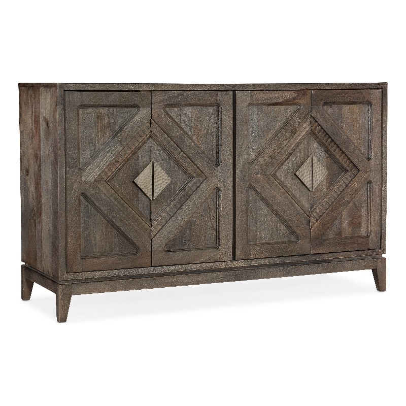 Bowery Hill 4 Door Carved Mango Wood Accent Chest in Medium Brown
