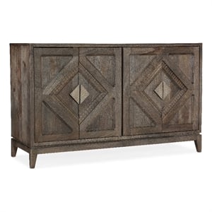 Bowery Hill 4 Door Carved Mango Wood Accent Chest in Medium Brown