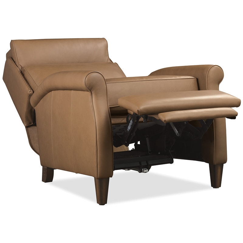Bowery Hill Power Recliner with Pop-Up Headrest in Caramel Brown Leather
