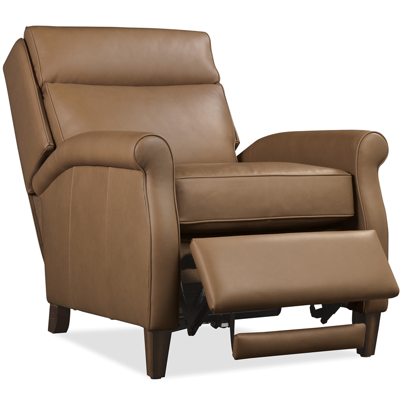 Bowery Hill Power Recliner with Pop-Up Headrest in Caramel Brown Leather