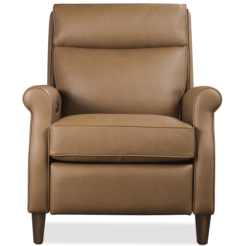 Bowery Hill Power Recliner with Pop-Up Headrest in Caramel Brown Leather