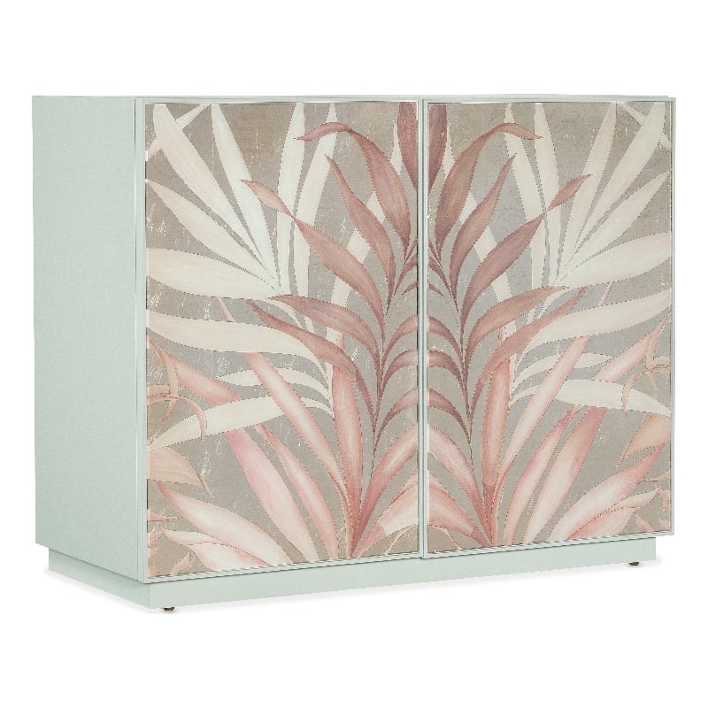 Bowery Hill 2 Door Glass Accent Chest in Mint Green and Pink