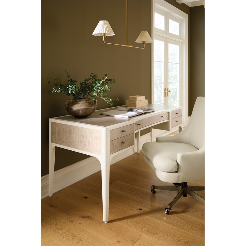 Bowery Hill Executive Swivel Tilt Chair in Beige Leather with Metal Base