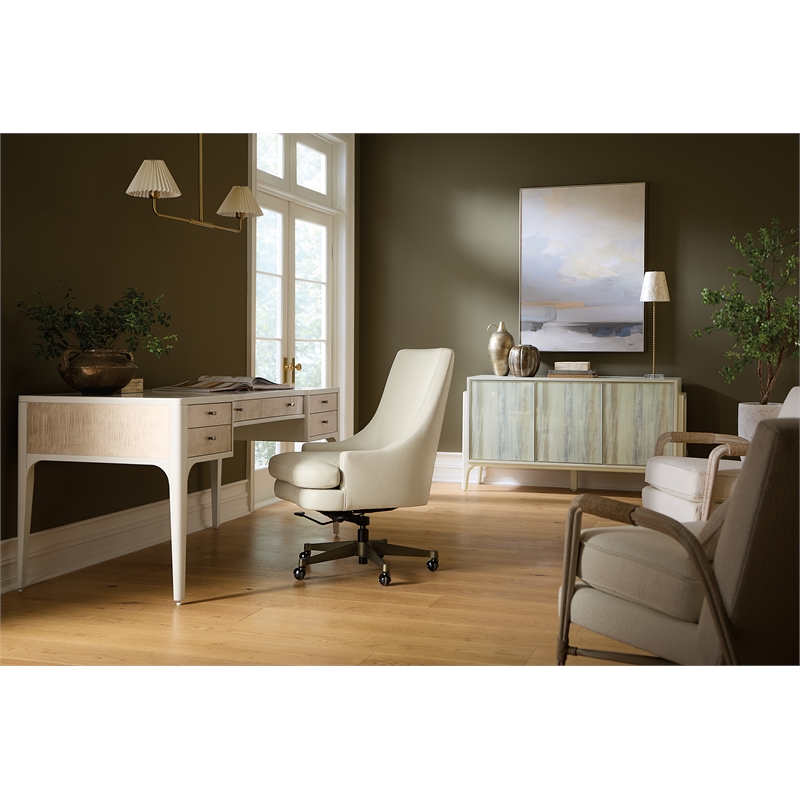 Bowery Hill Executive Swivel Tilt Chair in Beige Leather with Metal Base