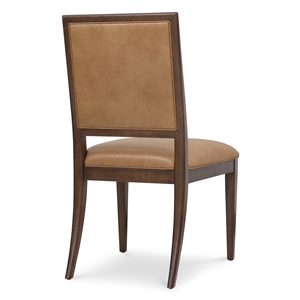 Bowery Hill Leather Dining Side Chair in Dark Blond and Classic Walnut