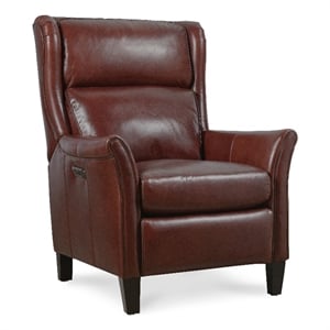 Bowery Hill Wingback Power Recliner with Headrest in Burgundy Leather