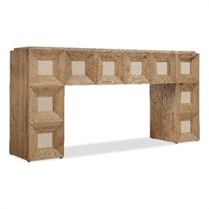 Bowery Hill Oak Console Table with Travertine Marble in Natural Wood