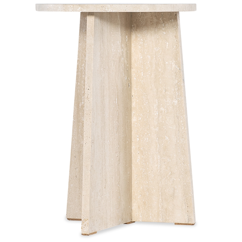 Bowery Hill Round Travertine Pedestal Spot Table in Cream Honed Stone