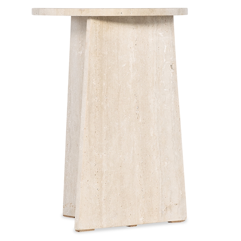 Bowery Hill Round Travertine Pedestal Spot Table in Cream Honed Stone
