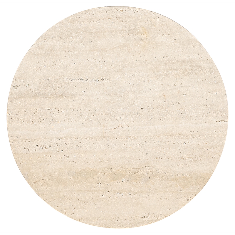Bowery Hill Round Travertine Pedestal Spot Table in Cream Honed Stone