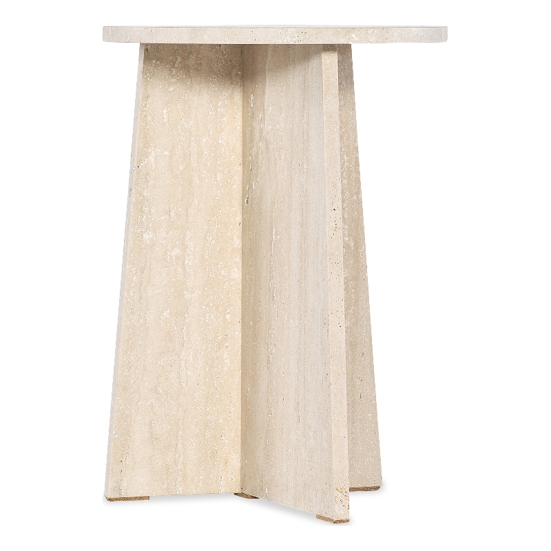 Bowery Hill Round Travertine Pedestal Spot Table in Cream Honed Stone