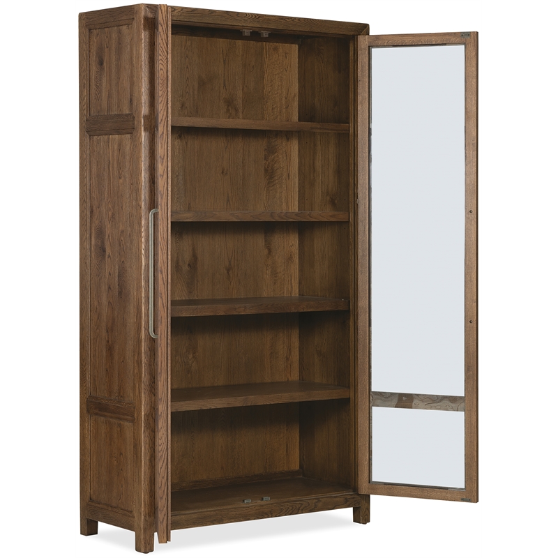 Bowery Hill French Door Display Cabinet in Worn Saddle Brown Wood