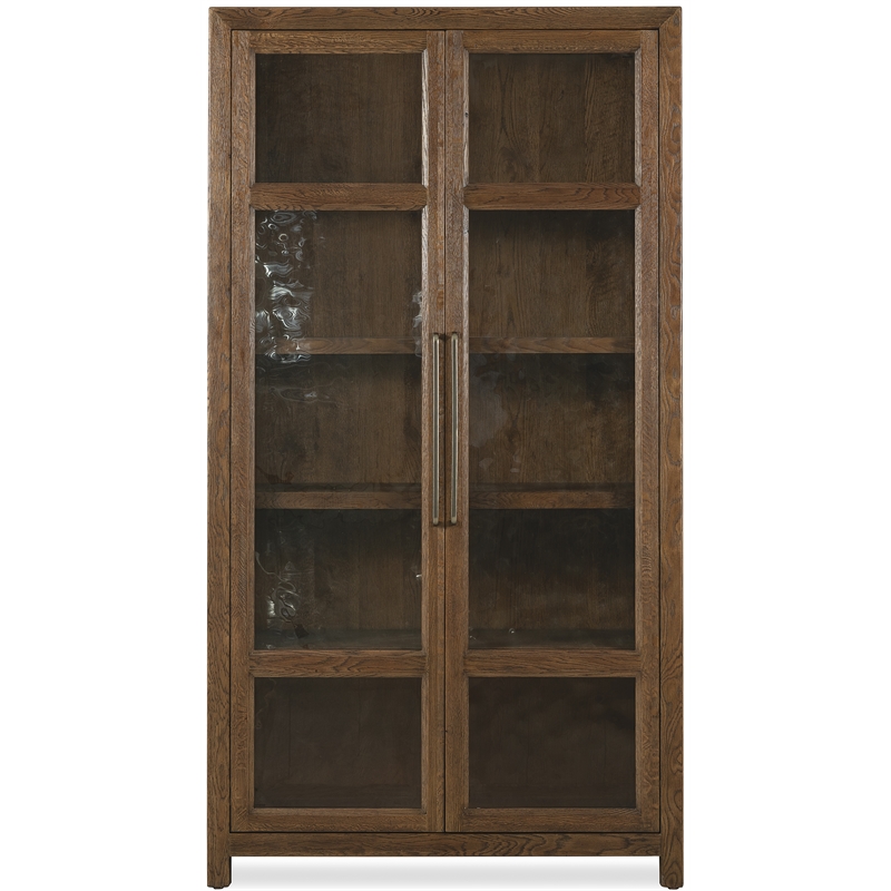 Bowery Hill French Door Display Cabinet in Worn Saddle Brown Wood