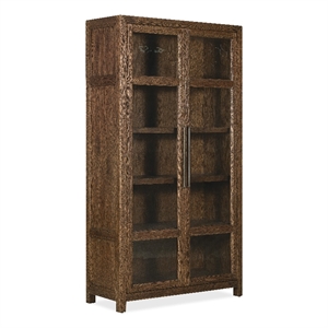 Bowery Hill French Door Display Cabinet in Worn Saddle Brown Wood