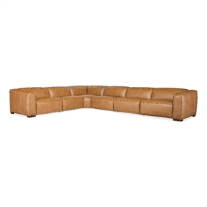 Bowery Hill 6 Seat Brown Leather Power Recline Sectional with Corner Wedge